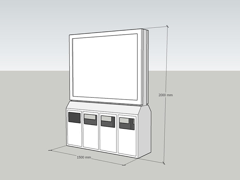 四分類太陽(yáng)能廣告式垃圾箱尺寸圖
